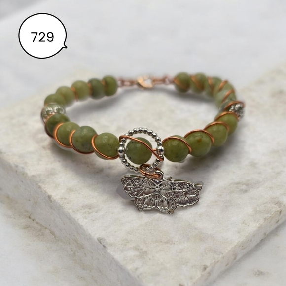 Handmade Jewelry - Green Jasper Butterfly Charm Bracelet – Handcrafted Wire-Wrapped Beaded Jewelry